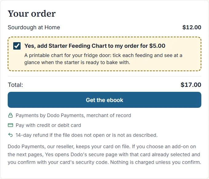 Order box with an order bump ticked