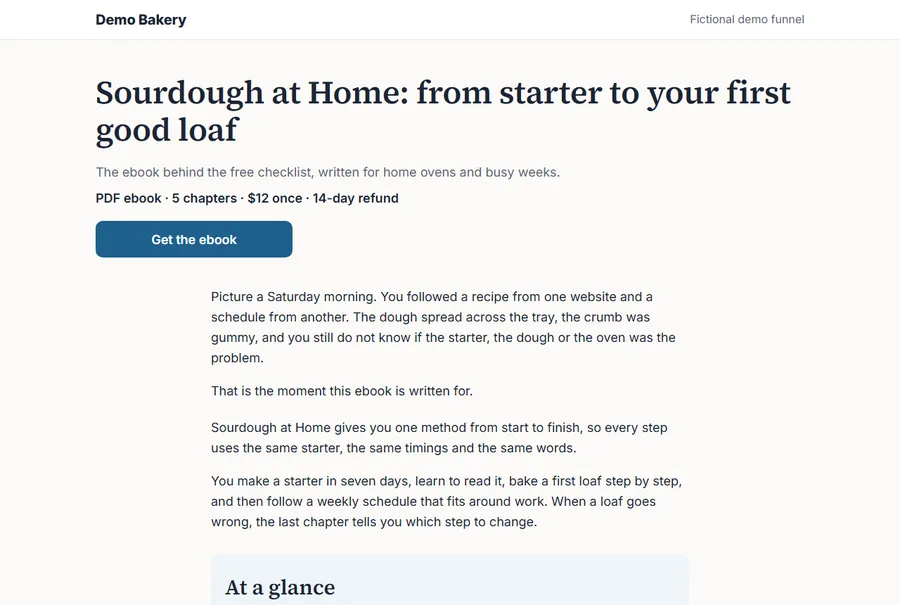 A sales page the skill wrote