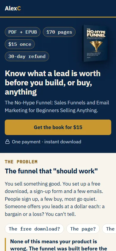 go.iamalexc.com sales page on a phone