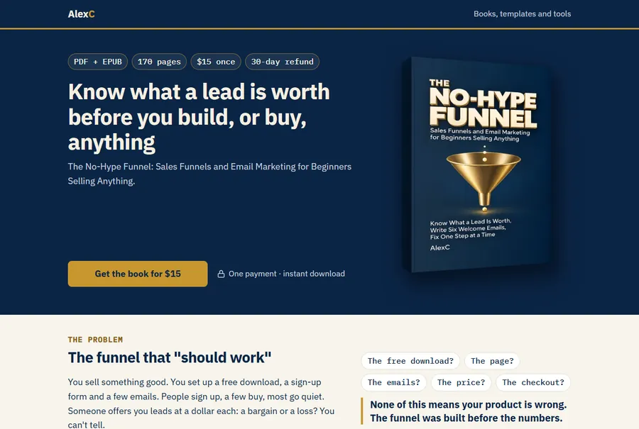 The live sales page at go.iamalexc.com